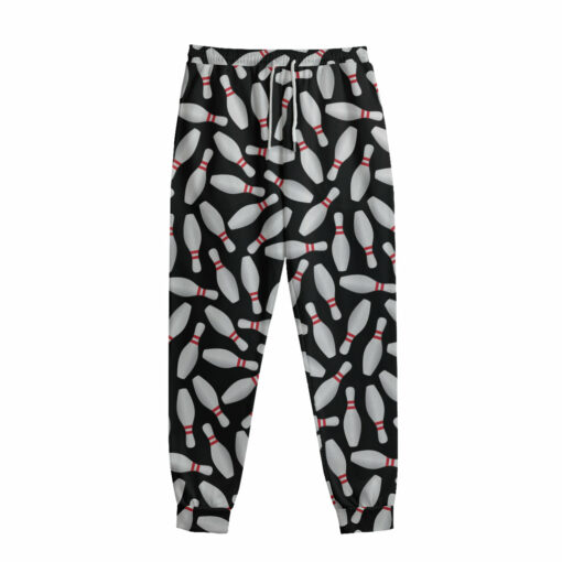 Black Bowling Pins Pattern Print Sweatpants
