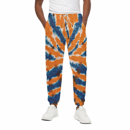 Blue And Orange Spider Tie Dye Print Cotton Sweatpants