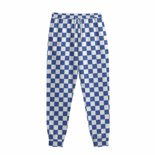Blue And White Checkered Pattern Print Sweatpants