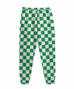 Green And White Checkered Pattern Print Sweatpants