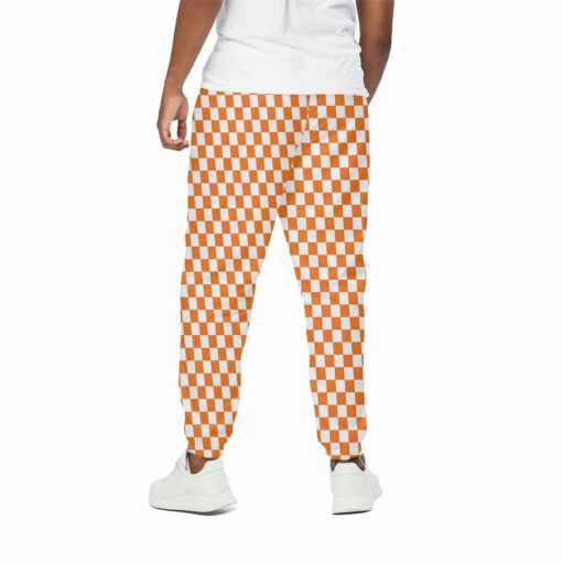 Orange And White Checkered Pattern Print Cotton Sweatpants