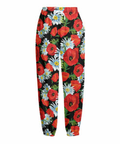 Poppy And Chamomile Pattern Print Fleece Lined Knit Pants
