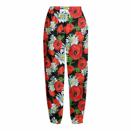 Poppy And Chamomile Pattern Print Fleece Lined Knit Pants