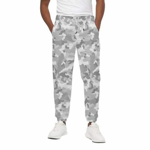White Snow Camouflage Print Cotton Sweatpants