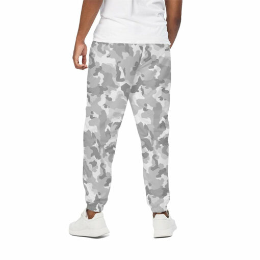 White Snow Camouflage Print Cotton Sweatpants