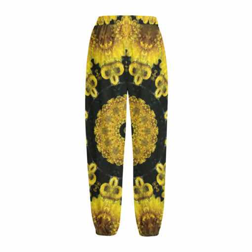 Yellow Flower Kaleidoscope Print Fleece Lined Knit Pants