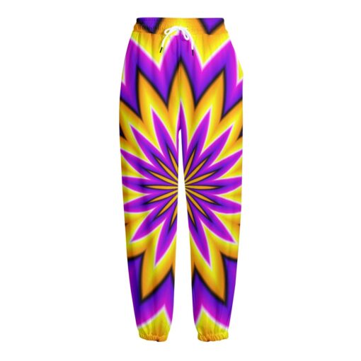 Yellow Flower Moving Optical Illusion Fleece Lined Knit Pants