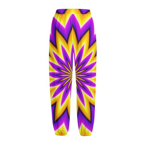 Yellow Flower Moving Optical Illusion Fleece Lined Knit Pants