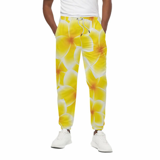Yellow Frangipani Pattern Print Cotton Sweatpants