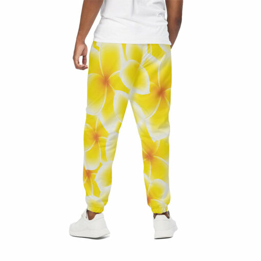Yellow Frangipani Pattern Print Cotton Sweatpants
