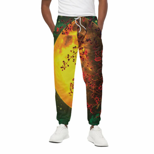 Yellow Full Moon Print Cotton Sweatpants