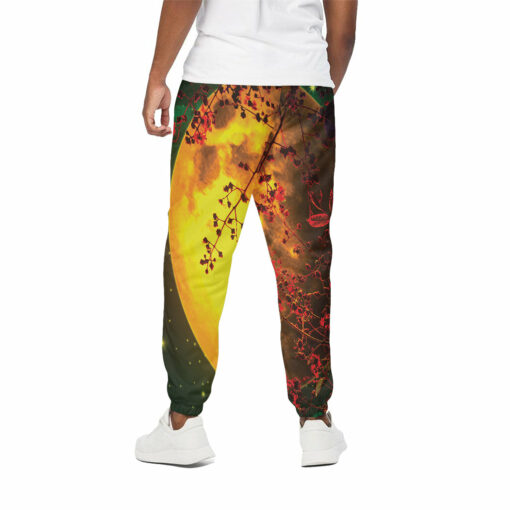 Yellow Full Moon Print Cotton Sweatpants