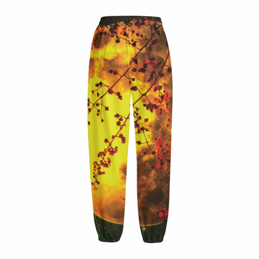 Yellow Full Moon Print Fleece Lined Knit Pants