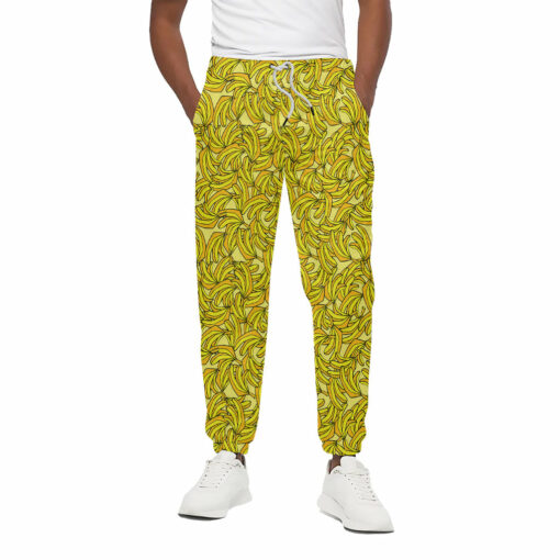 Yellow Geometric Banana Pattern Print Cotton Sweatpants