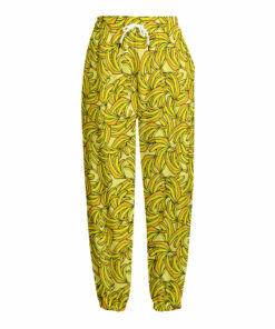 Yellow Geometric Banana Pattern Print Fleece Lined Knit Pants
