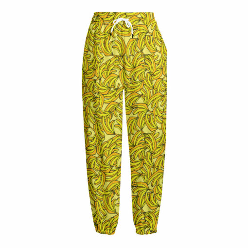 Yellow Geometric Banana Pattern Print Fleece Lined Knit Pants