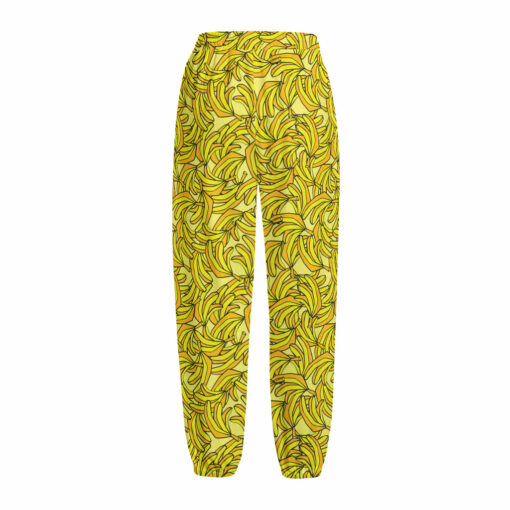 Yellow Geometric Banana Pattern Print Fleece Lined Knit Pants