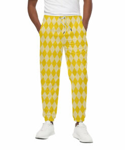 Yellow Harlequin Pattern Print Cotton Sweatpants