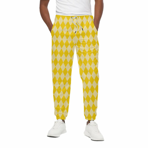 Yellow Harlequin Pattern Print Cotton Sweatpants