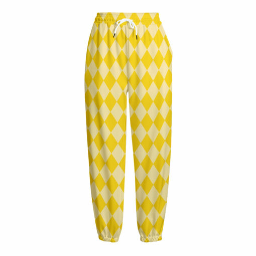 Yellow Harlequin Pattern Print Fleece Lined Knit Pants
