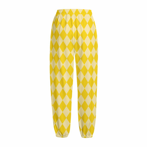 Yellow Harlequin Pattern Print Fleece Lined Knit Pants