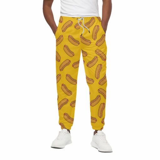 Yellow Hot Dog Pattern Print Cotton Sweatpants