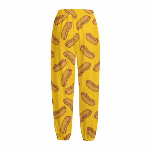Yellow Hot Dog Pattern Print Fleece Lined Knit Pants