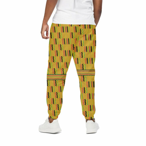 Yellow Kente Pattern Print Cotton Sweatpants