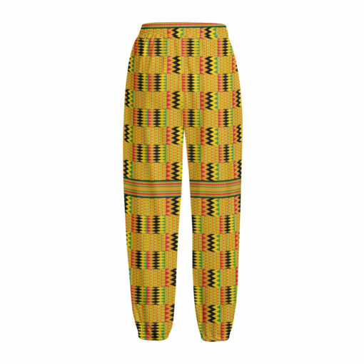 Yellow Kente Pattern Print Fleece Lined Knit Pants