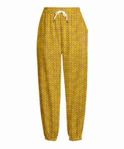 Yellow Knitted Pattern Print Fleece Lined Knit Pants