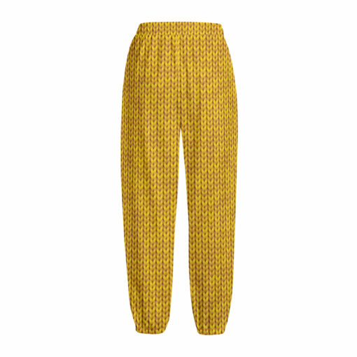 Yellow Knitted Pattern Print Fleece Lined Knit Pants