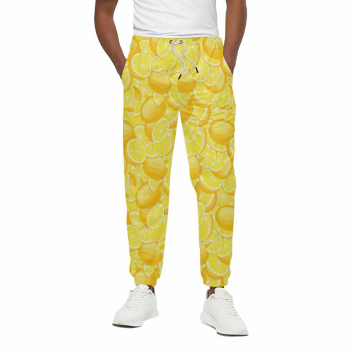 Yellow Lemon Pattern Print Cotton Sweatpants