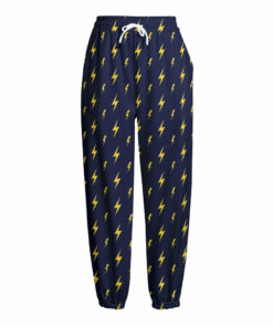 Yellow Lightning Bolts Pattern Print Fleece Lined Knit Pants