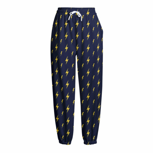 Yellow Lightning Bolts Pattern Print Fleece Lined Knit Pants