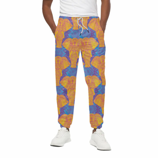 Yellow Mandala Elephant Pattern Print Cotton Sweatpants