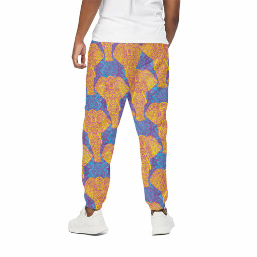 Yellow Mandala Elephant Pattern Print Cotton Sweatpants