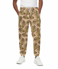 Yellow Monstera Leaves Pattern Print Cotton Sweatpants