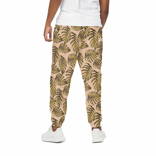 Yellow Monstera Leaves Pattern Print Cotton Sweatpants