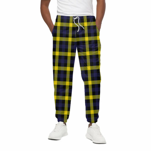 Yellow Navy And Black Plaid Print Cotton Sweatpants