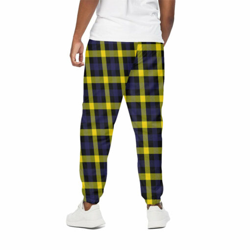 Yellow Navy And Black Plaid Print Cotton Sweatpants