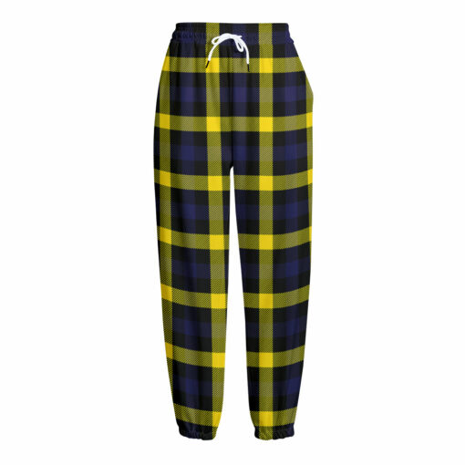 Yellow Navy And Black Plaid Print Fleece Lined Knit Pants