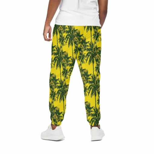 Yellow Palm Tree Pattern Print Cotton Sweatpants