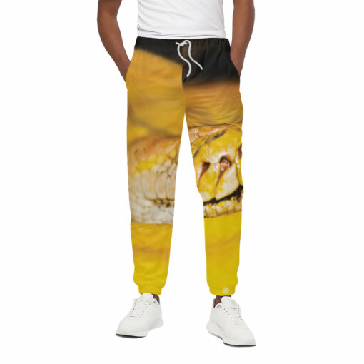 Yellow Python Snake Print Cotton Sweatpants