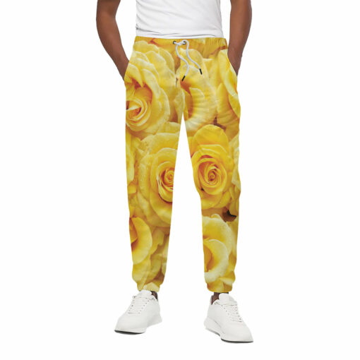 Yellow Rose Print Cotton Sweatpants
