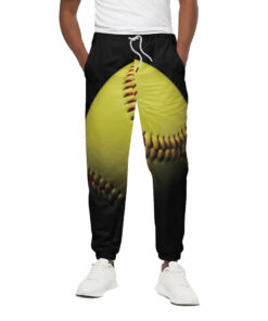 Yellow Softball Ball Print Cotton Sweatpants