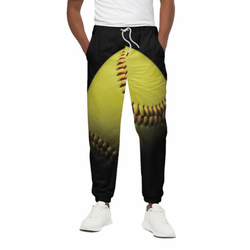 Yellow Softball Ball Print Cotton Sweatpants