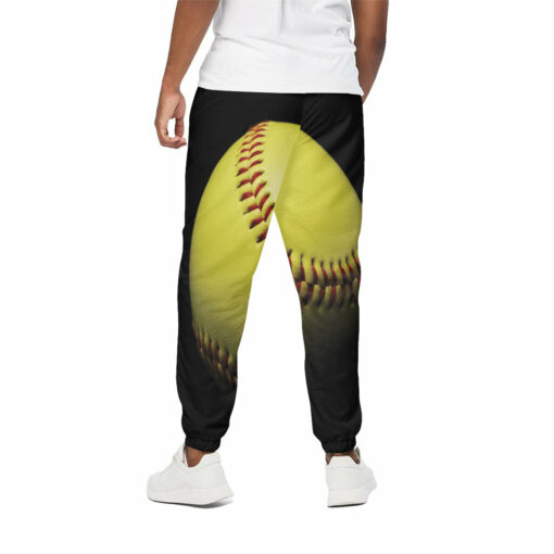 Yellow Softball Ball Print Cotton Sweatpants