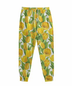 Yellow Spring Tulip Pattern Print Sweatpants