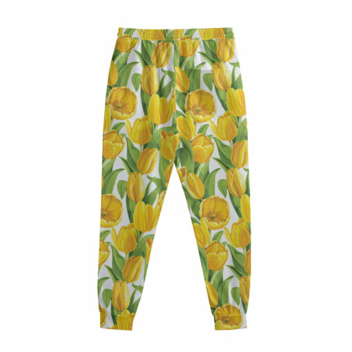 Yellow Spring Tulip Pattern Print Sweatpants