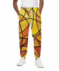Yellow Stained Glass Mosaic Print Cotton Sweatpants